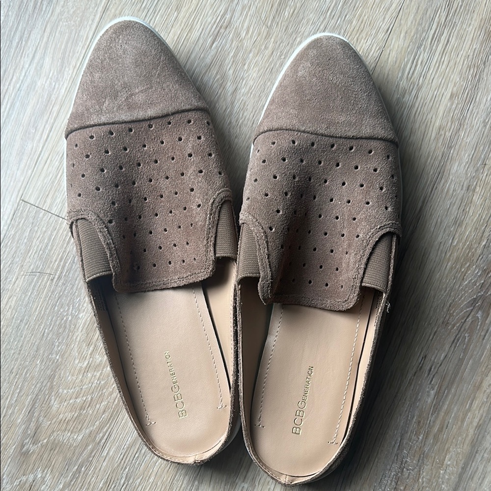 BCBGeneration Taupe Suede Slip-On Shoes